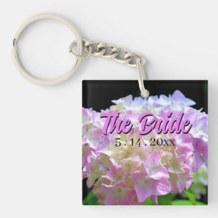 Elegant pink yellow purple hydrangeas  key ring