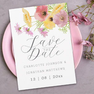 Elegant Pink & Yellow Wildflower Wedding Save The Date