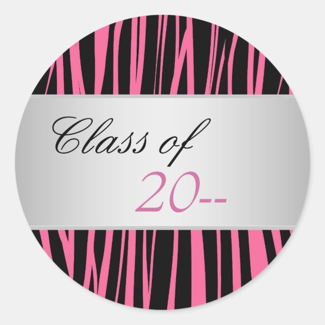 Elegant Pink Zebra Graduation Stickers (Front)