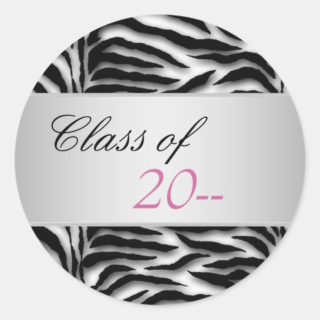 Elegant Pink Zebra Graduation Stickers (Front)