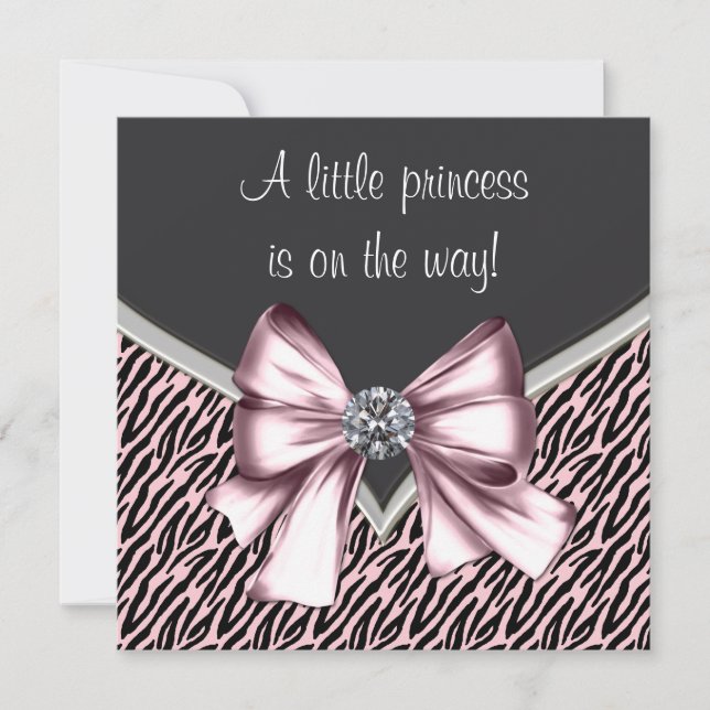 Elegant Pink Zebra Princess Baby Shower Invitation (Front)