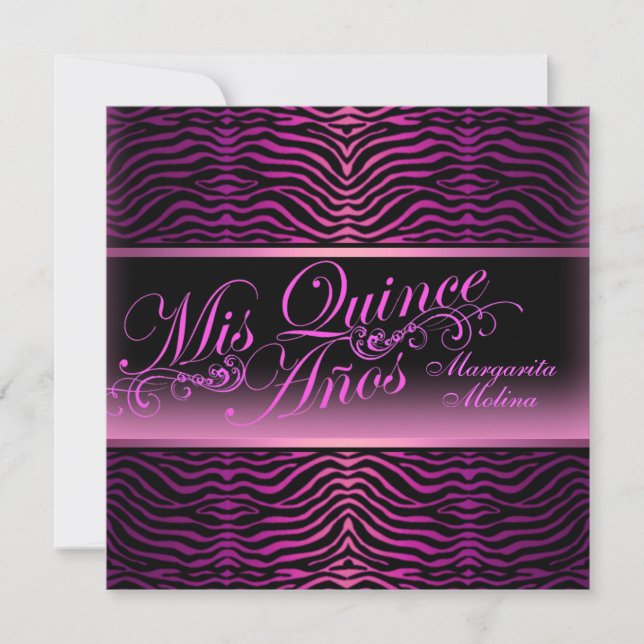 Elegant Pink Zebra Print Quinceanera Invitation (Front)