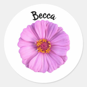 Elegant Pink Zinnia Flower Personalised Classic Round Sticker