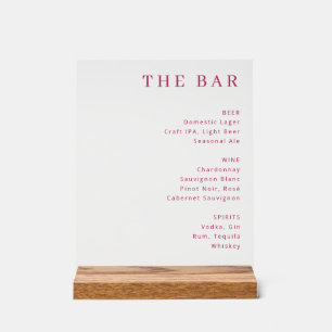Elegant Pinkish-Red Minimalist Beverage Guide Acrylic Sign