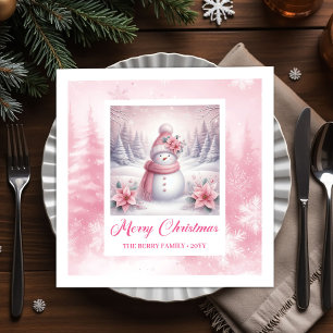 Elegant Pinkmas Snowman Napkins Winter Holiday 