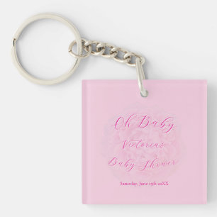 Elegant Pinks Oh Baby Script Peony Baby Shower Key Ring