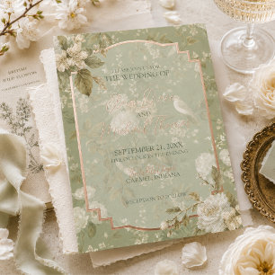 Elegant Pistachio Green Floral Bird Garden Wedding