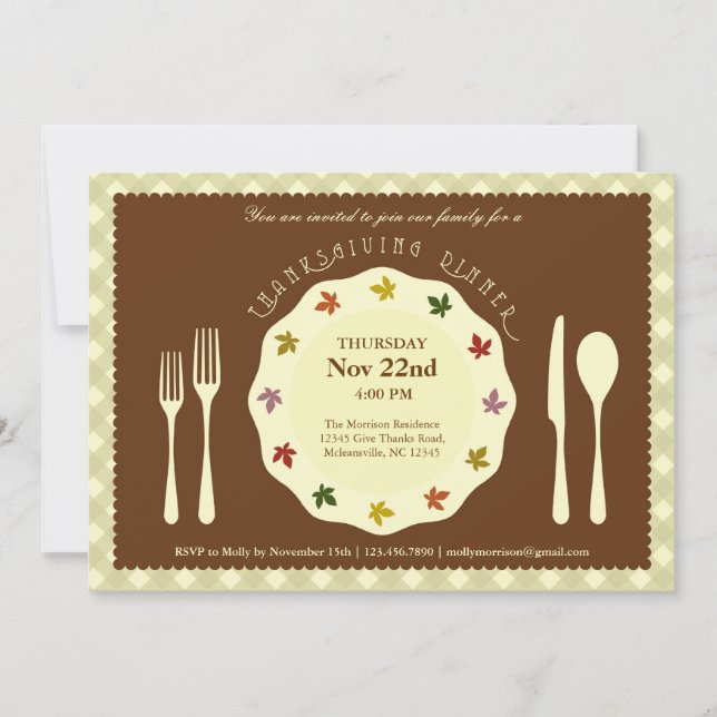Elegant Place Setting Thanksgiving Invitation (Front)
