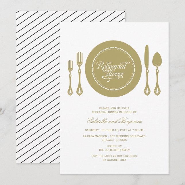 Elegant Place Setting Wedding Rehearsal Dinner Invitation (Front/Back)