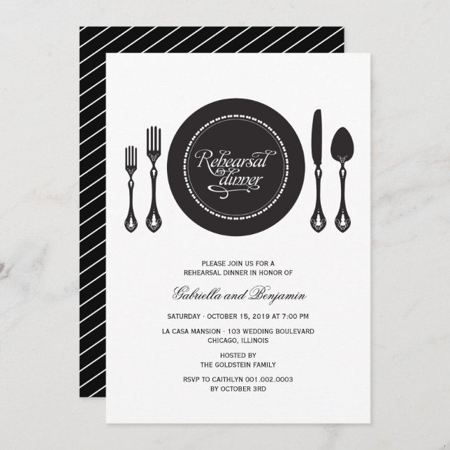 Elegant Place Setting Wedding Rehearsal Dinner Invitation (Front/Back)