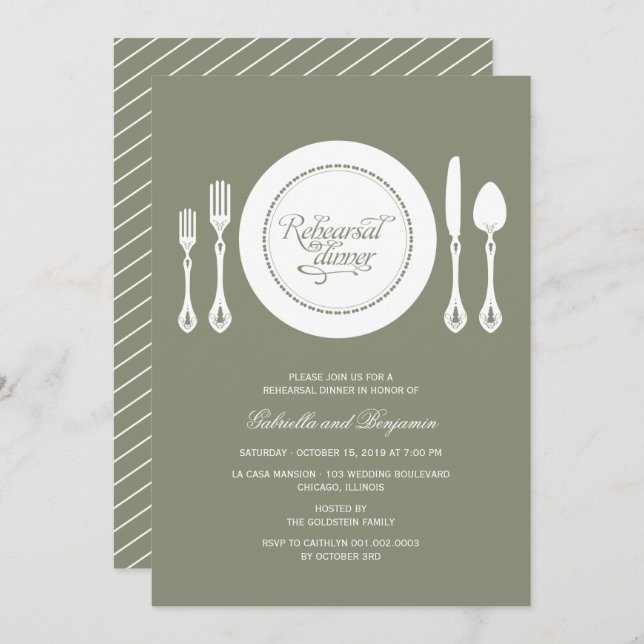 Elegant Place Setting Wedding Rehearsal Dinner Invitation (Front/Back)