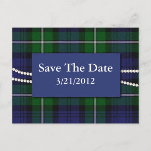 Elegant Plaid and Pearls Save The Date Postcard