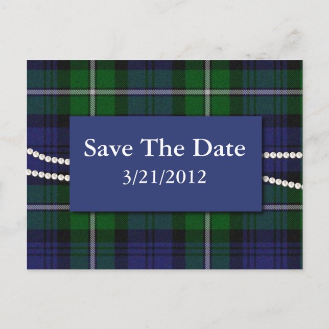 Elegant Plaid and Pearls Save The Date Postcard (Front)