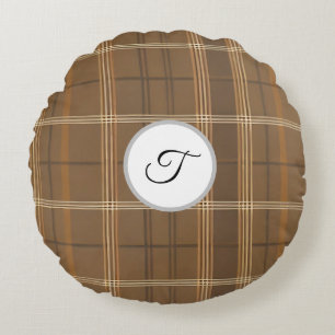 Elegant Plaid Autumn Thanksgiving Round Cushion