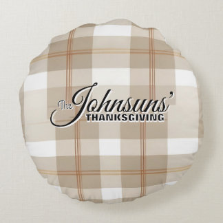 Elegant Plaid Autumn Thanksgiving Round Cushion