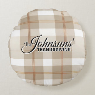 Elegant Plaid Autumn Thanksgiving Round Cushion