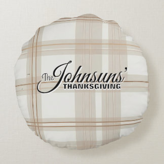 Elegant Plaid Autumn Thanksgiving Round Cushion