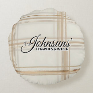 Elegant Plaid Autumn Thanksgiving Round Cushion