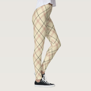  Elegant Plaid  Beige Pink and Black Leggings
