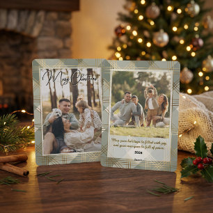 Elegant Plaid Christmas Card with Family Photo