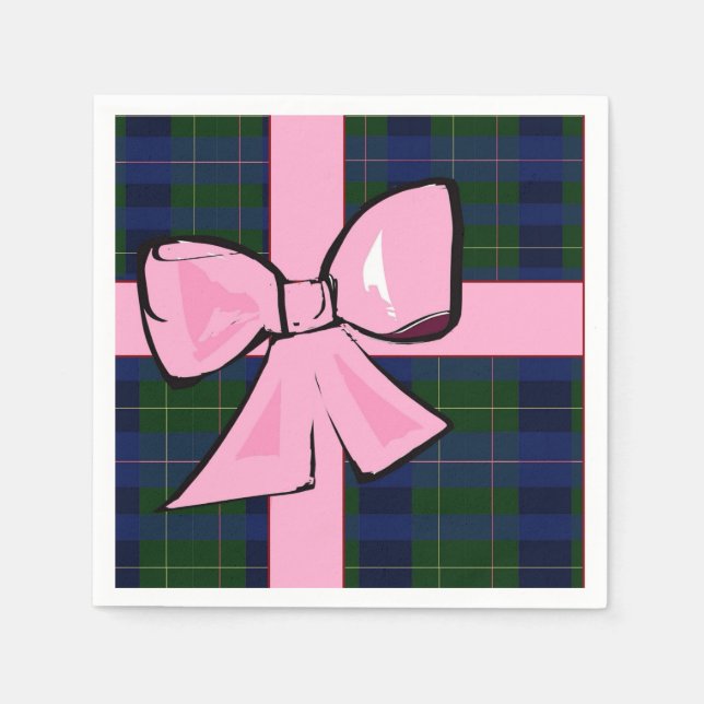 Elegant plaid cocktail napkin with bow (Front)