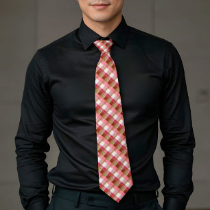 Elegant Plaid Gold and Red Necktie