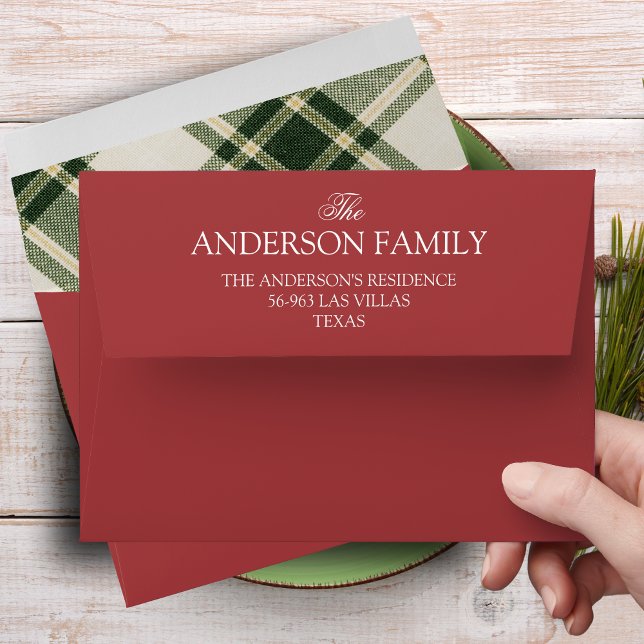 Elegant Plaid Green Family Name Christmas Envelope (Elegant Plaid Green Family Name Christmas Envelopes)