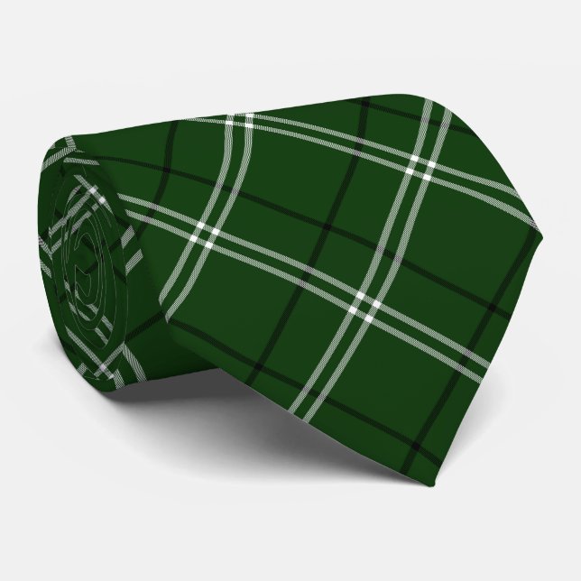  Elegant Plaid Green White and Black Tie (Rolled)