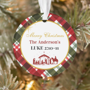 Elegant Plaid Merry Christmas Bible Verse Acrylic Ornament