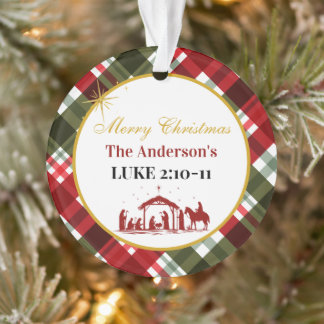 Elegant Plaid Merry Christmas Bible Verse Acrylic Ornament