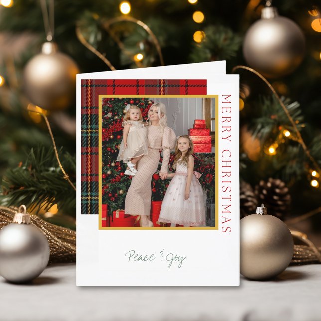 Elegant Plaid Modern Photo Folded Christmas Holiday Card (Elegant Plaid Modern Photo Folded Christmas Holiday Card)