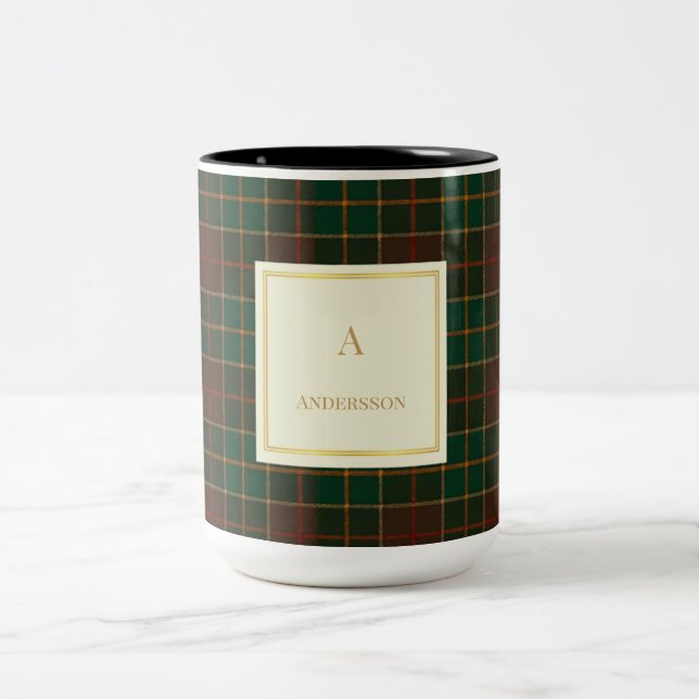 Elegant Plaid Pattern Monogram Custom Mug (Center)
