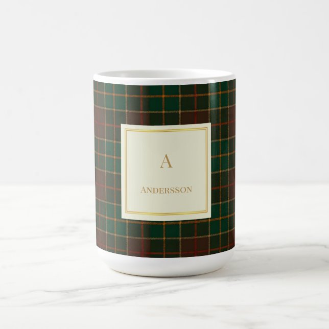 Elegant Plaid Pattern Monogram Custom Mug (Center)