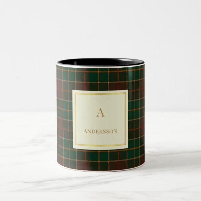 Elegant Plaid Pattern Monogram Custom Name Mug (Center)