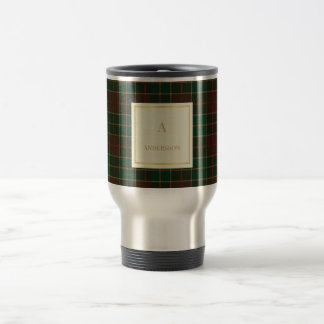 Elegant Plaid Pattern Monogram Travel Mug