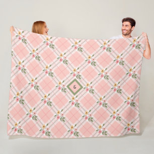 Elegant Plaid Petals Monogram Fleece Blanket