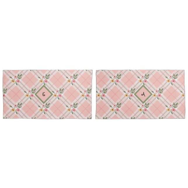 Elegant Plaid Petals Monogram Pillowcase (Front-Set)