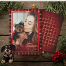Elegant Plaid Photo RED GOLD Merry Christmas
