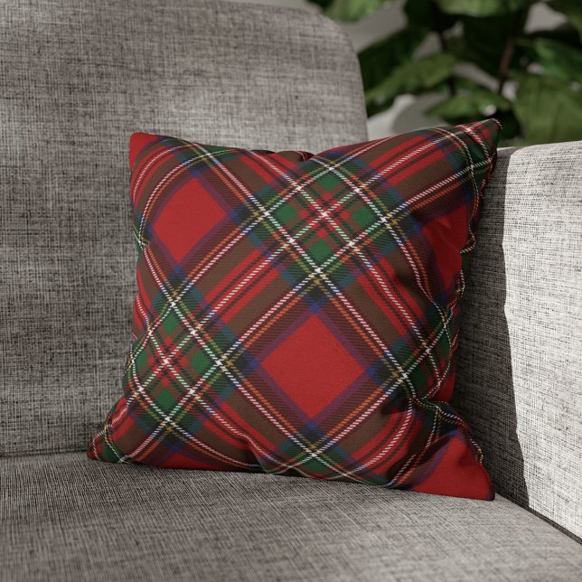 Elegant Plaid Rustic Clan Stewart Tartan Cushion (Plaid Red and Green Check Clan Stewart Tartan Throw Pillow)