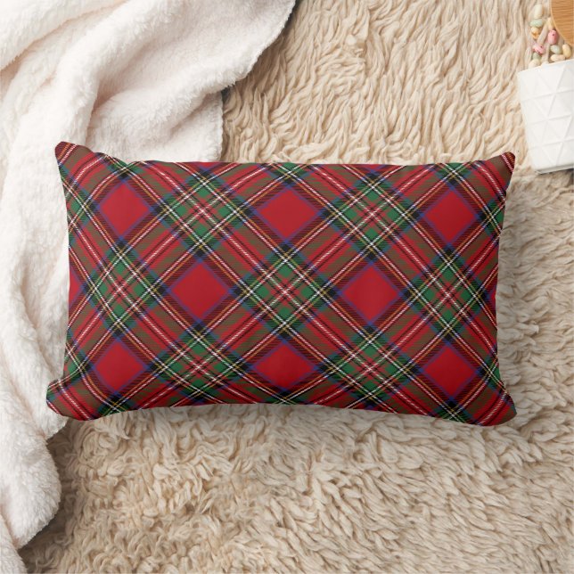 Elegant Plaid Rustic Clan Stewart Tartan Lumbar Cushion (Blanket)