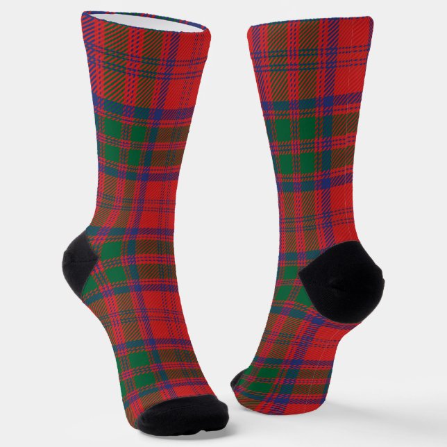Elegant Plaid Rustic Red Green Tartan Socks (Angled)