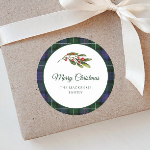Elegant Plaid Rustic Tartan Christmas Classic Round Sticker
