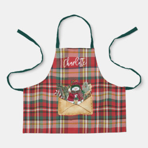 Elegant Plaid Script Christmas Holidays Custom Apron