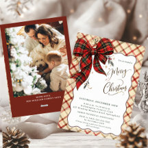 Elegant Plaid Tartan Bow Christmas Party Invite