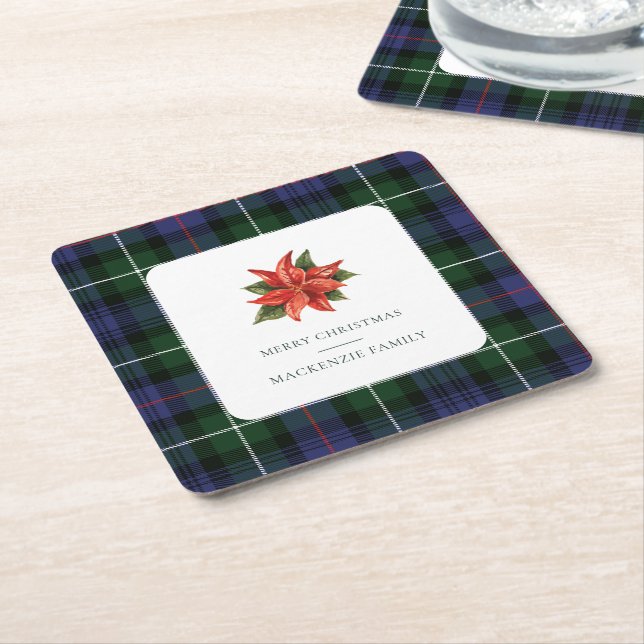 Elegant Plaid Tartan Square Paper Coaster (Angled)