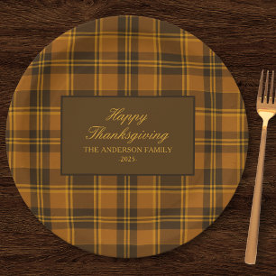 Elegant Plaid Thanksgiving Classic Vintage Custom Paper Plate