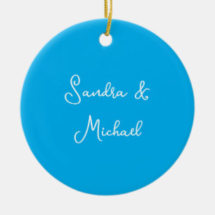 Elegant Plain Azure Blue Personalised Custom Ceramic Ornament