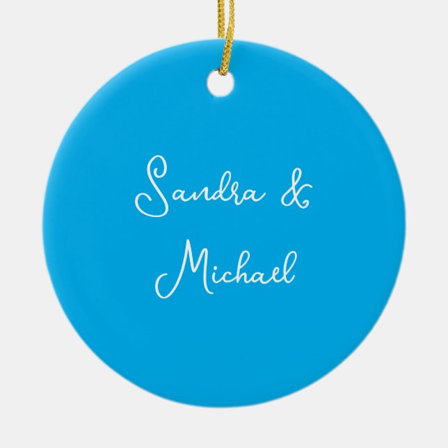 Elegant Plain Azure Blue Personalised Custom Ceramic Ornament (Front)