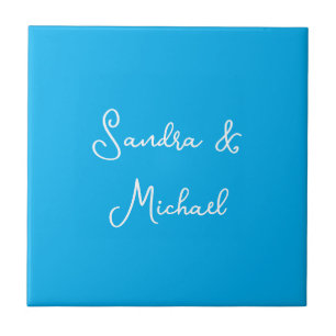 Elegant Plain Azure Blue Personalised Custom Ceramic Tile