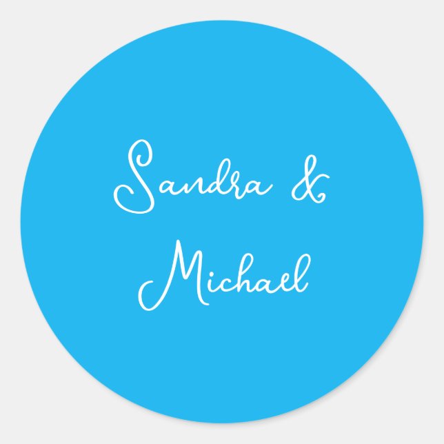 Elegant Plain Azure Blue Personalised Custom Classic Round Sticker (Front)